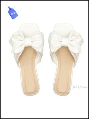 Faux Leather Bow Slide Flat Sandals for Women - Dressy Casual